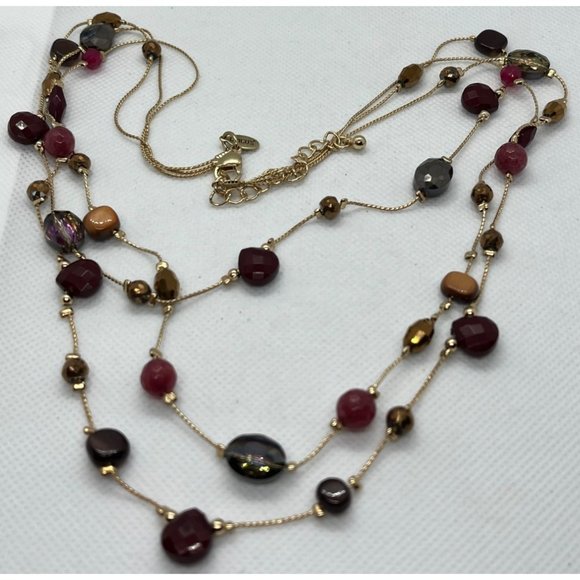 Chico's‎ Multi Colored Gemstone Beaded 3 Strand Layered Gold Tone Necklace New - Picture 1 of 6